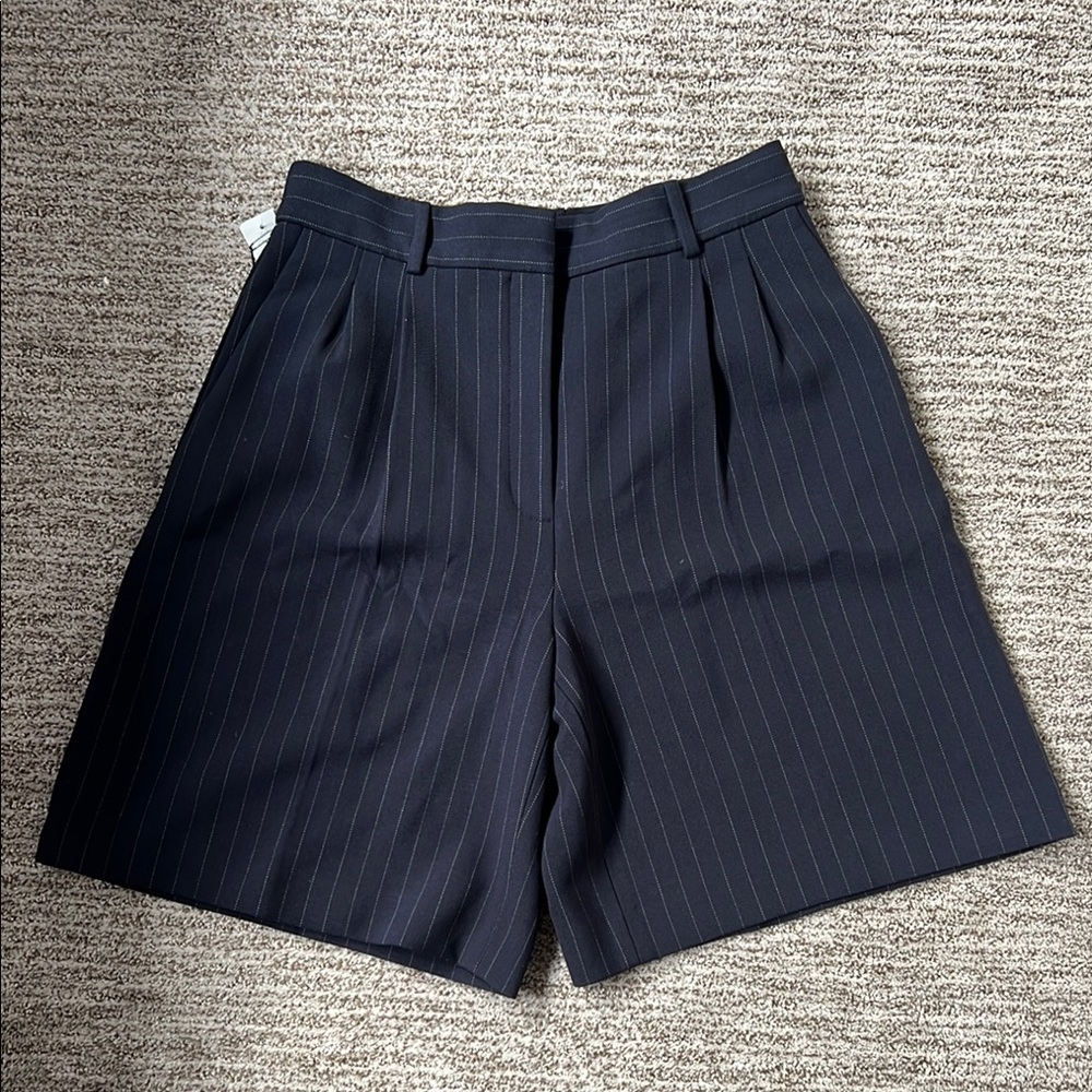 Aritzia Pinstripe Pleated Bermuda Shorts